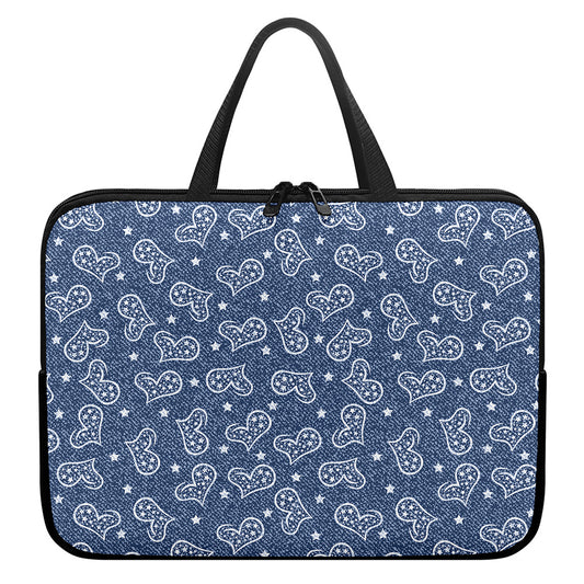 Heart And Star Denim Jeans Pattern Print Laptop Sleeve With Handle