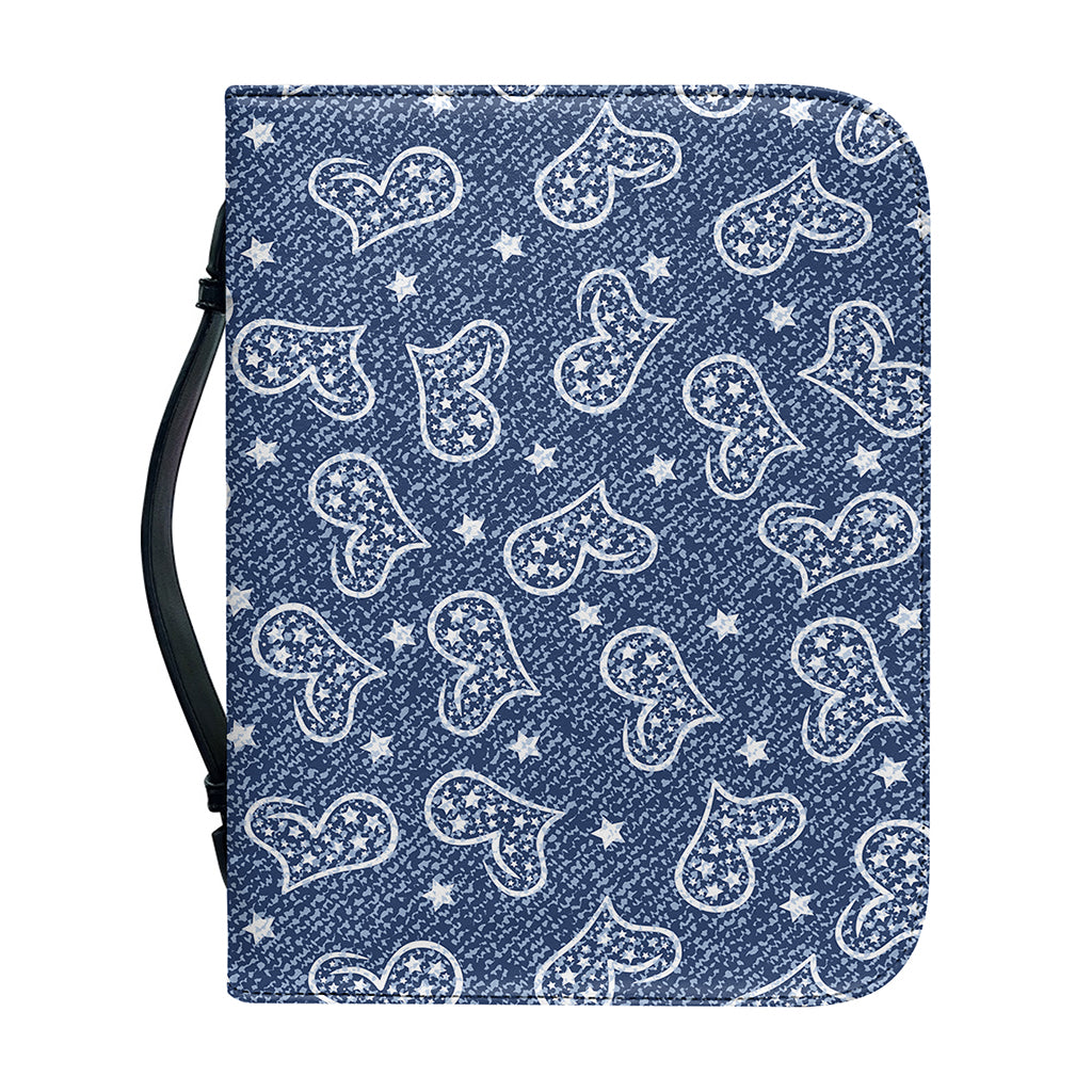 Heart And Star Denim Jeans Pattern Print Leather Bible Cover