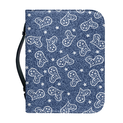 Heart And Star Denim Jeans Pattern Print Leather Bible Cover