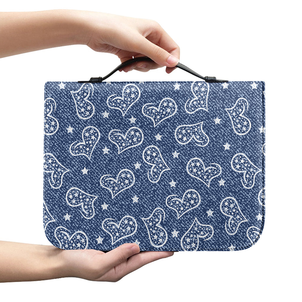 Heart And Star Denim Jeans Pattern Print Leather Bible Cover