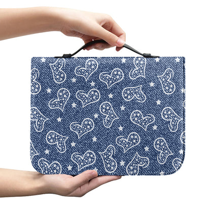 Heart And Star Denim Jeans Pattern Print Leather Bible Cover