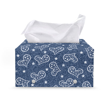 Heart And Star Denim Jeans Pattern Print Leather Tissue Box Cover