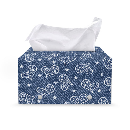 Heart And Star Denim Jeans Pattern Print Leather Tissue Box Cover