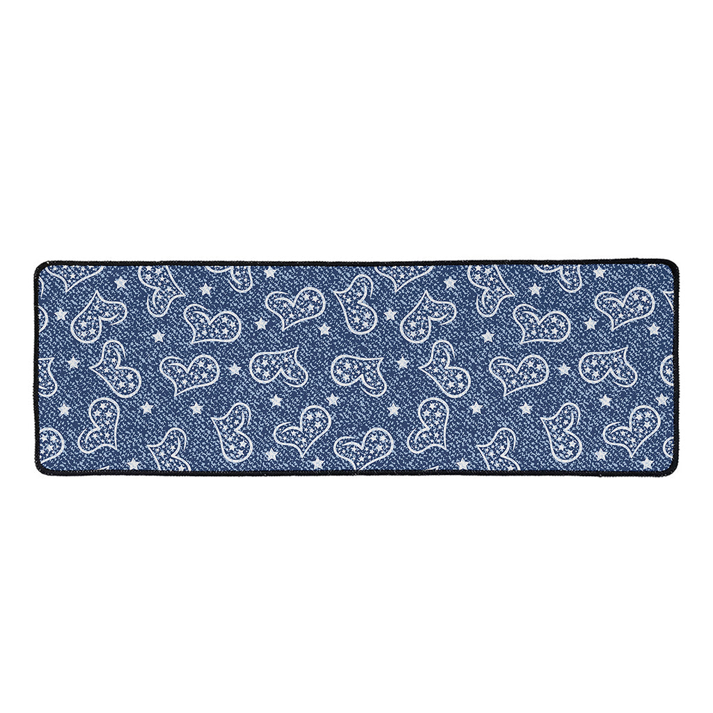 Heart And Star Denim Jeans Pattern Print Long Kitchen Mat