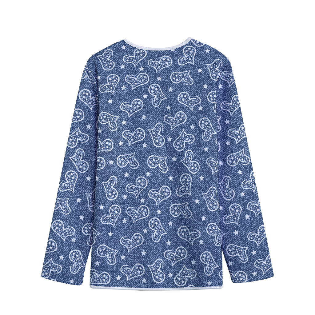 Heart And Star Denim Jeans Pattern Print Long Sleeve Short Coat