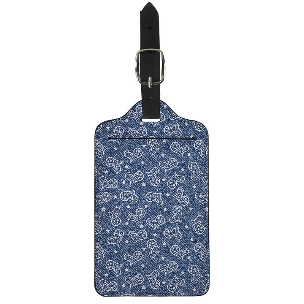 Heart And Star Denim Jeans Pattern Print Luggage Tag