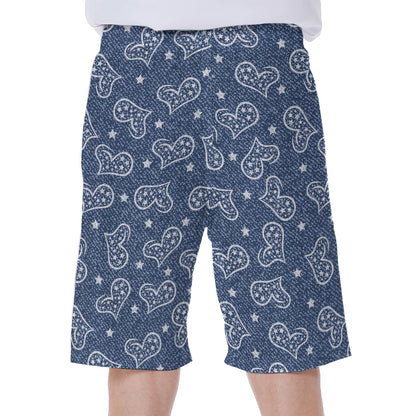 Heart And Star Denim Jeans Pattern Print Men's Beach Shorts