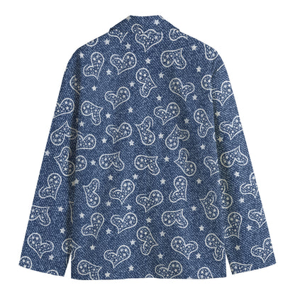 Heart And Star Denim Jeans Pattern Print Men's Blazer