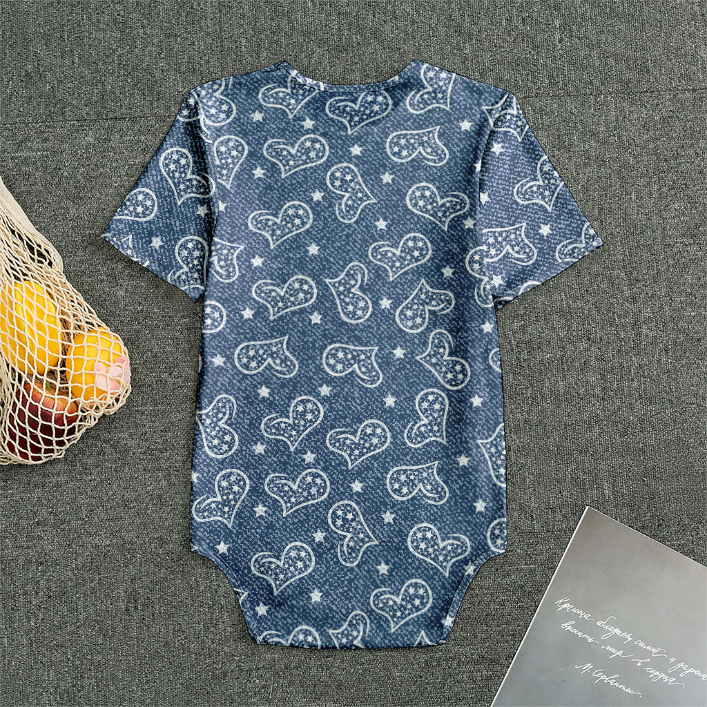 Heart And Star Denim Jeans Pattern Print Men's Bodysuit