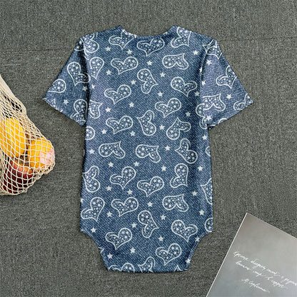 Heart And Star Denim Jeans Pattern Print Men's Bodysuit