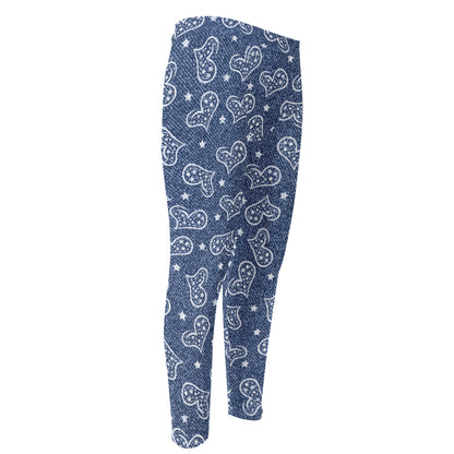 Heart And Star Denim Jeans Pattern Print Men's Compression Pants
