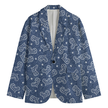 Heart And Star Denim Jeans Pattern Print Men's Cotton Blazer