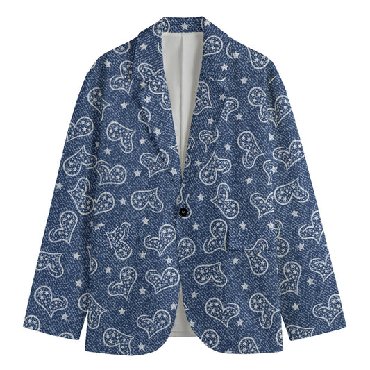 Heart And Star Denim Jeans Pattern Print Men's Cotton Blazer
