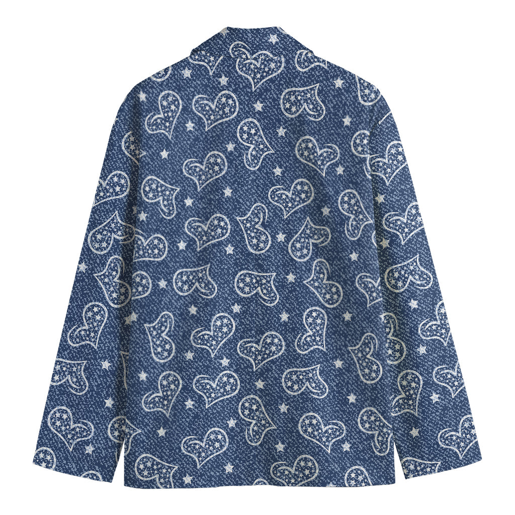 Heart And Star Denim Jeans Pattern Print Men's Cotton Blazer