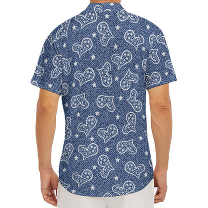Heart And Star Denim Jeans Pattern Print Men's Deep V-Neck Shirt