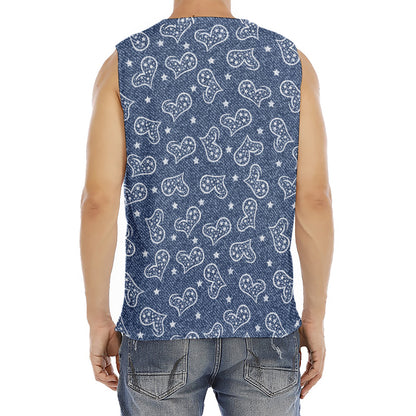 Heart And Star Denim Jeans Pattern Print Men's Fitness Tank Top