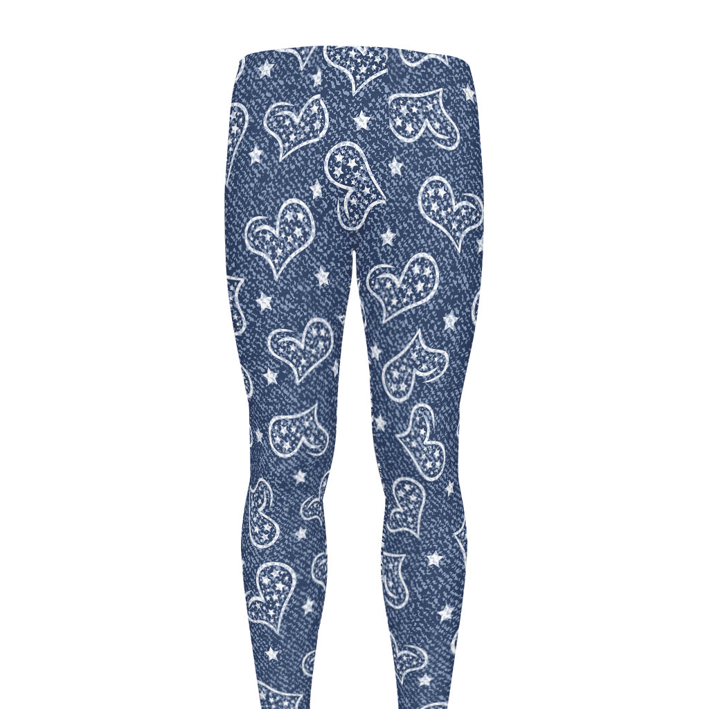 Heart And Star Denim Jeans Pattern Print Men's leggings