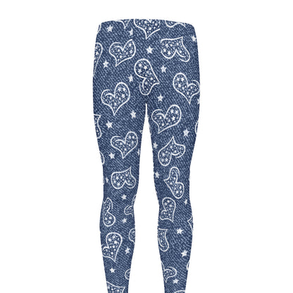 Heart And Star Denim Jeans Pattern Print Men's leggings