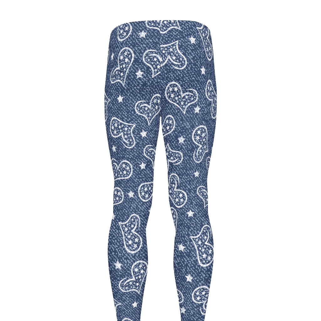 Heart And Star Denim Jeans Pattern Print Men's leggings