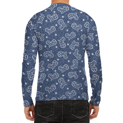 Heart And Star Denim Jeans Pattern Print Men's Long Sleeve Rash Guard