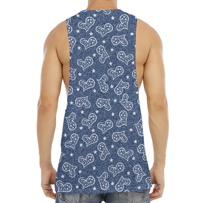 Heart And Star Denim Jeans Pattern Print Men's Muscle Tank Top