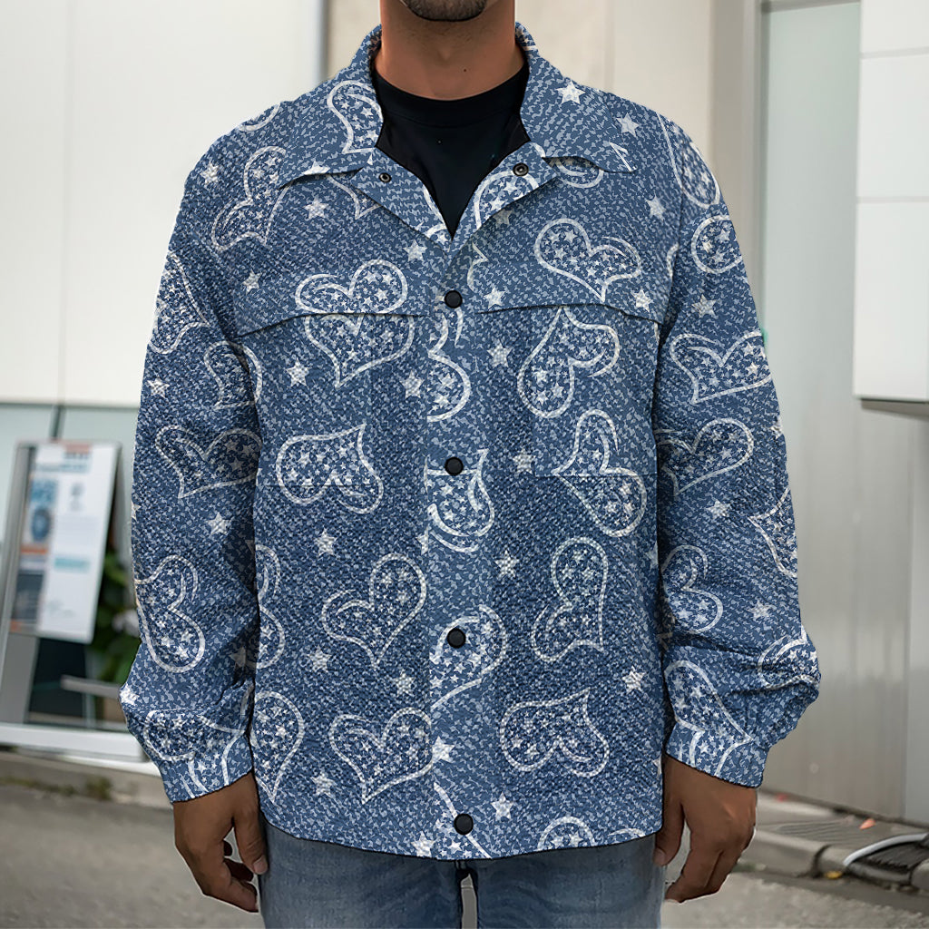 Heart And Star Denim Jeans Pattern Print Men's Shirt Jacket