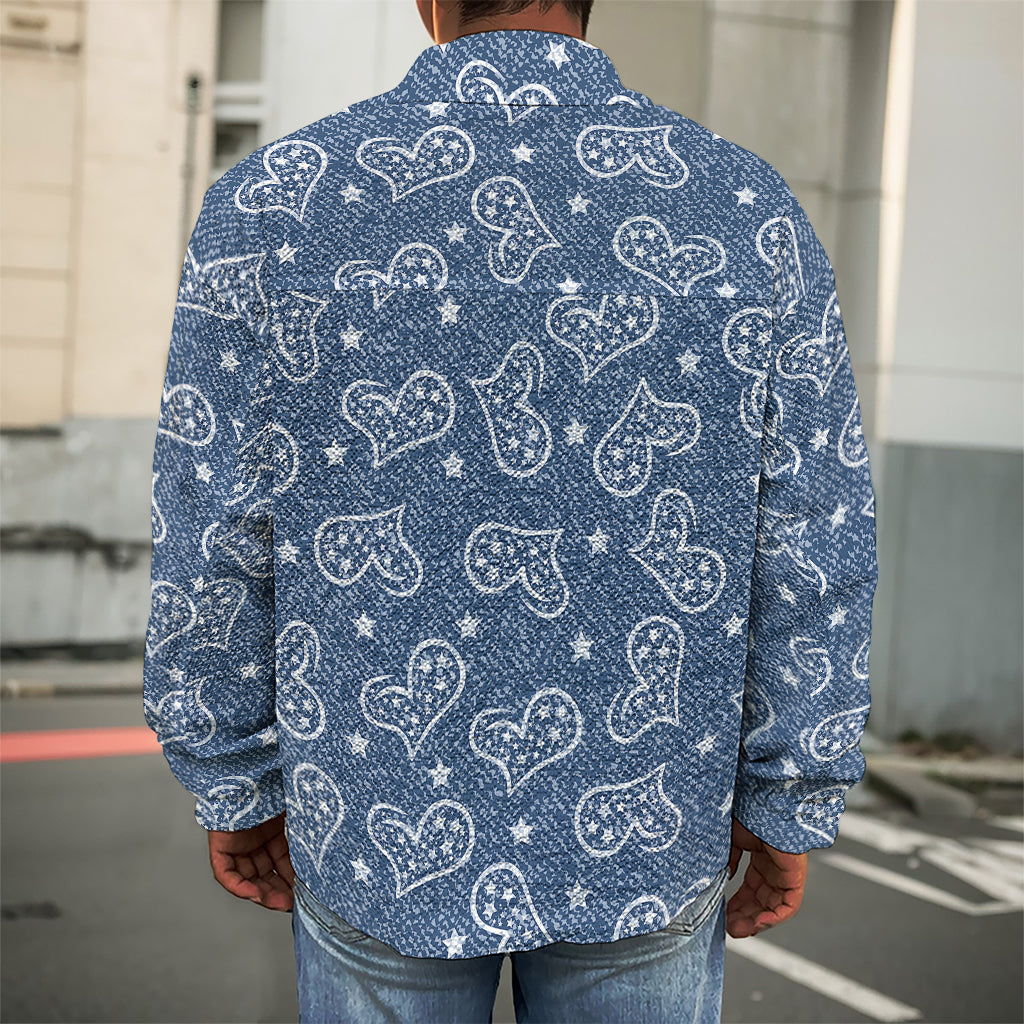 Heart And Star Denim Jeans Pattern Print Men's Shirt Jacket