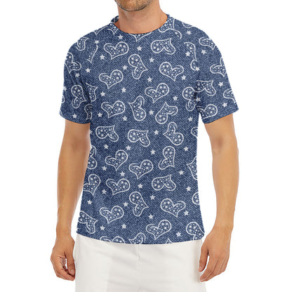 Heart And Star Denim Jeans Pattern Print Men's Short Sleeve Rash Guard