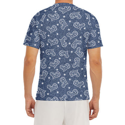 Heart And Star Denim Jeans Pattern Print Men's Short Sleeve Rash Guard