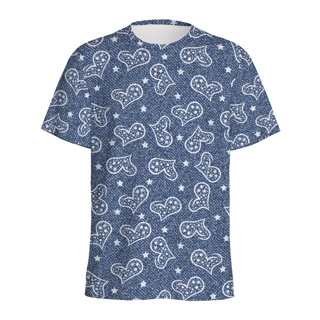 Heart And Star Denim Jeans Pattern Print Men's Sports T-Shirt