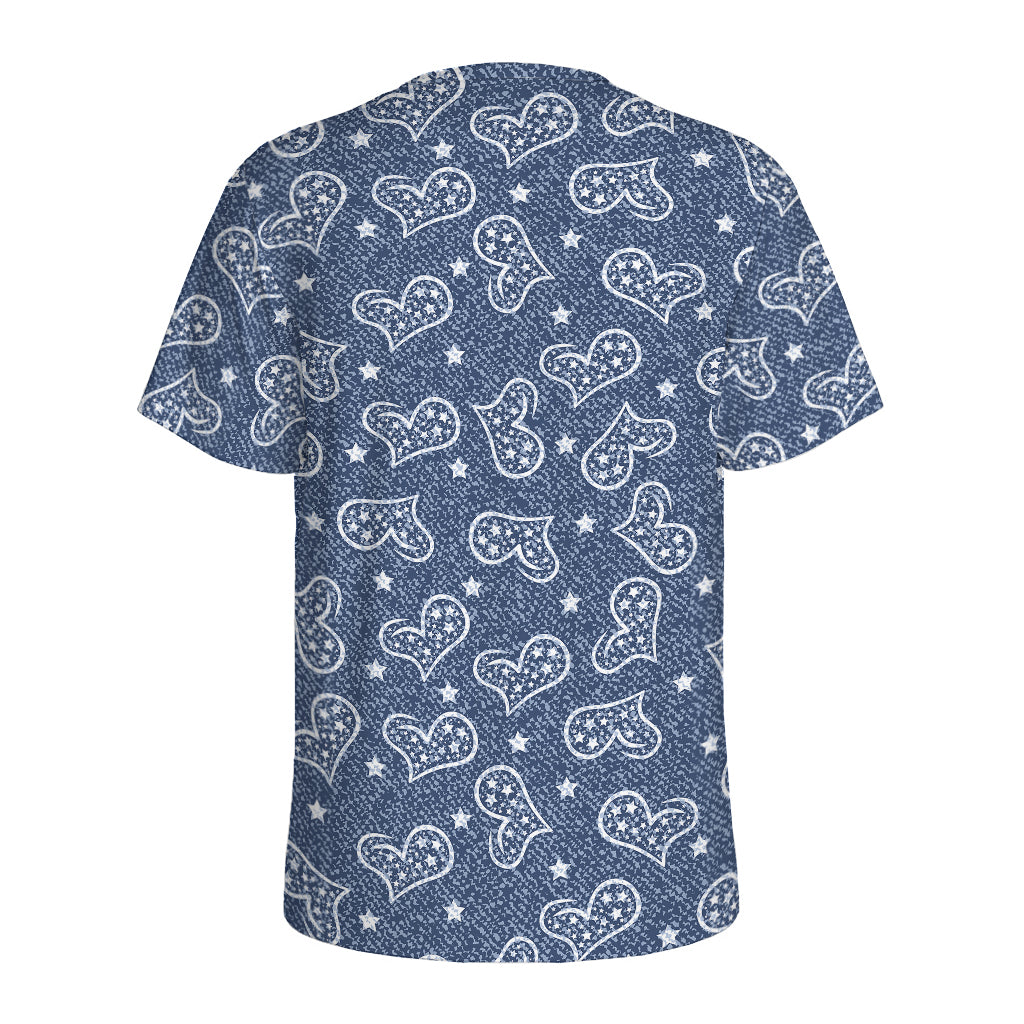 Heart And Star Denim Jeans Pattern Print Men's Sports T-Shirt