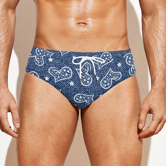 Heart And Star Denim Jeans Pattern Print Men's Swim Briefs