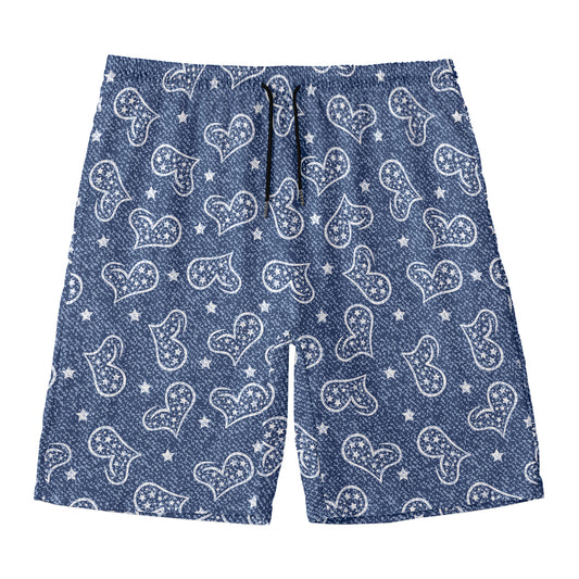 Heart And Star Denim Jeans Pattern Print Men's Swim Trunks