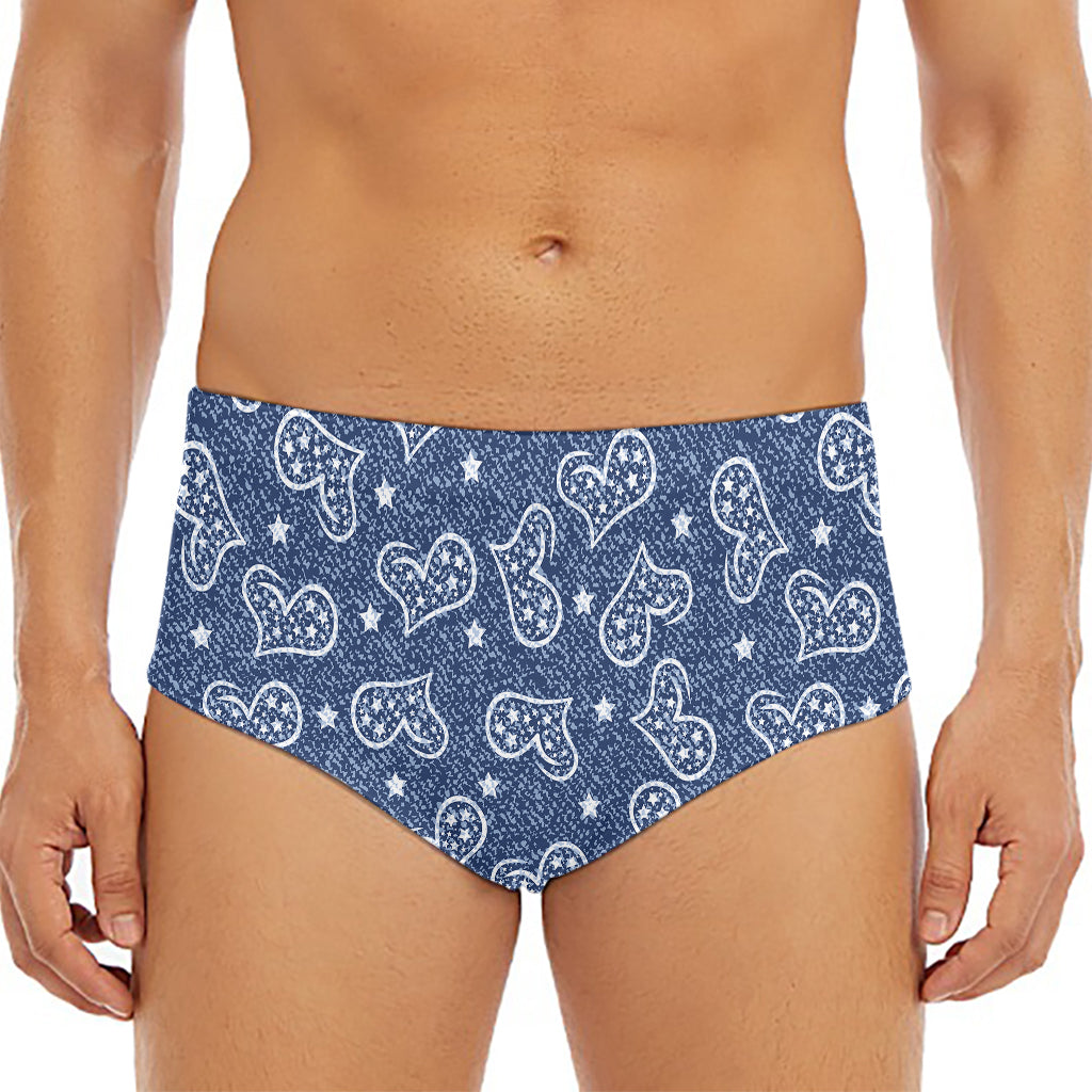 Heart And Star Denim Jeans Pattern Print Men's Triangle Swim Briefs