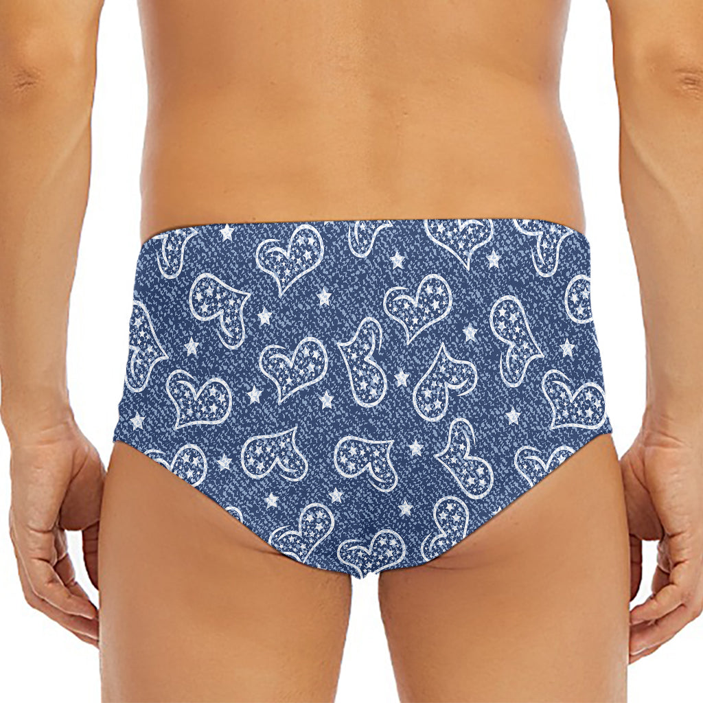 Heart And Star Denim Jeans Pattern Print Men's Triangle Swim Briefs