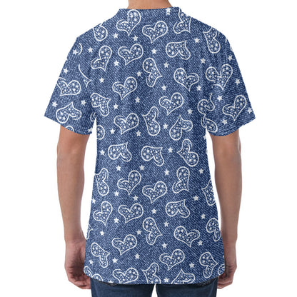 Heart And Star Denim Jeans Pattern Print Men's Velvet T-Shirt
