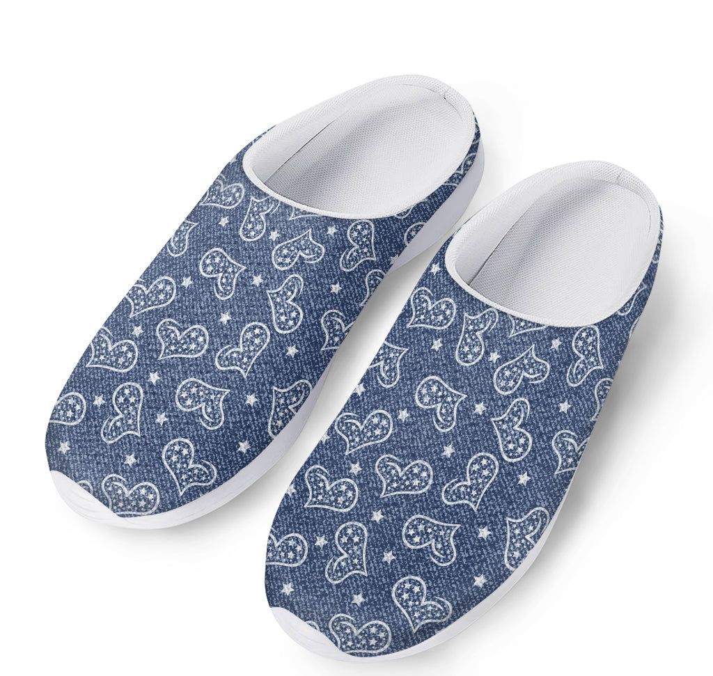 Heart And Star Denim Jeans Pattern Print Mesh Casual Shoes