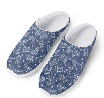 Heart And Star Denim Jeans Pattern Print Mesh Casual Shoes