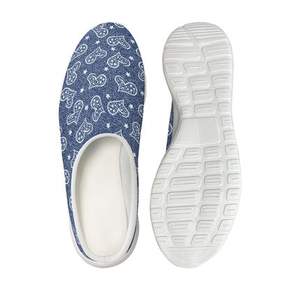 Heart And Star Denim Jeans Pattern Print Mesh Casual Shoes