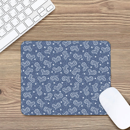 Heart And Star Denim Jeans Pattern Print Mouse Pad
