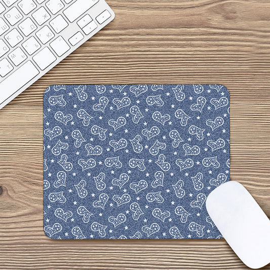 Heart And Star Denim Jeans Pattern Print Mouse Pad