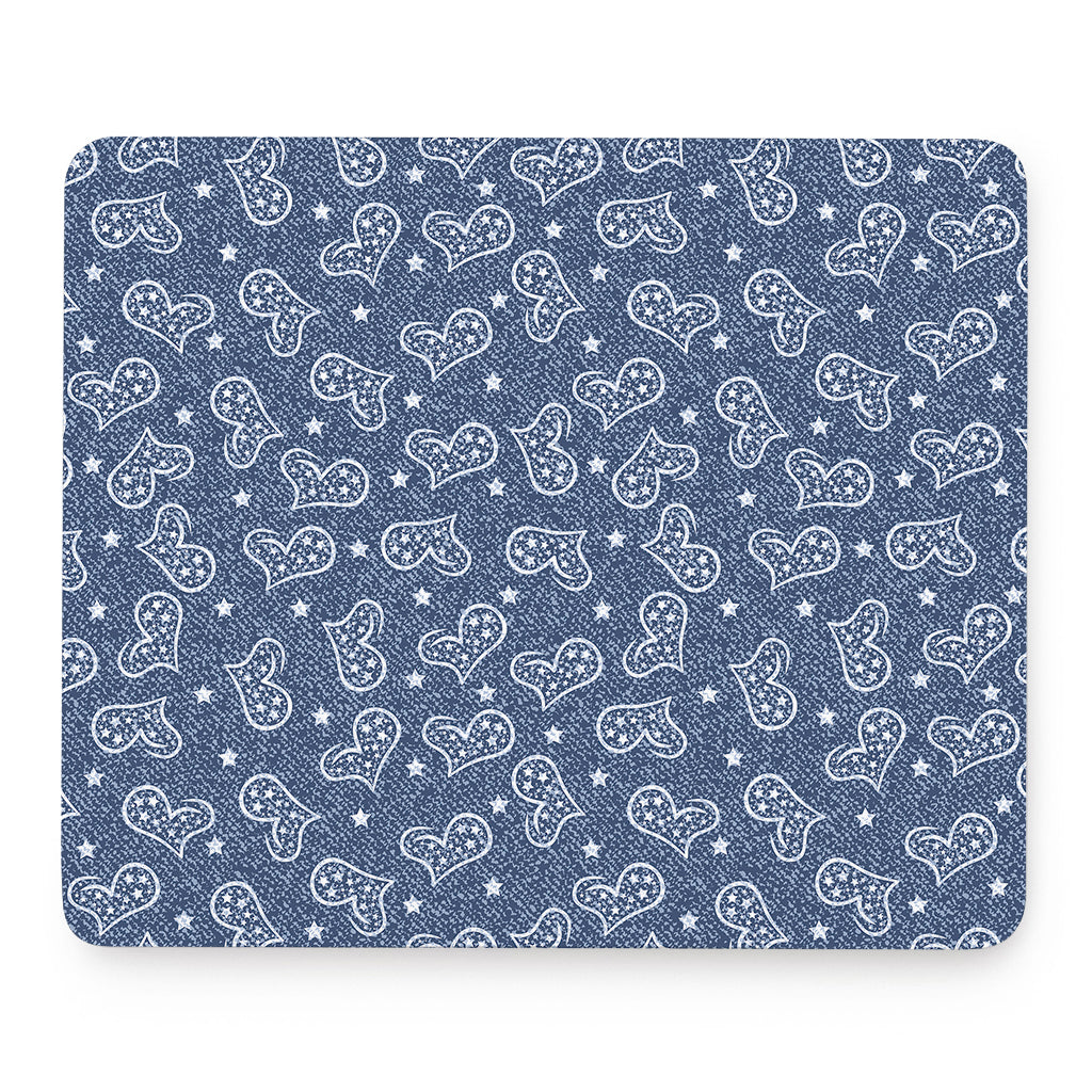 Heart And Star Denim Jeans Pattern Print Mouse Pad