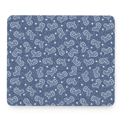 Heart And Star Denim Jeans Pattern Print Mouse Pad