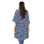 Heart And Star Denim Jeans Pattern Print Open Front Beach Cover Up