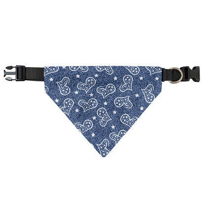Heart And Star Denim Jeans Pattern Print Over The Collar Dog Bandana