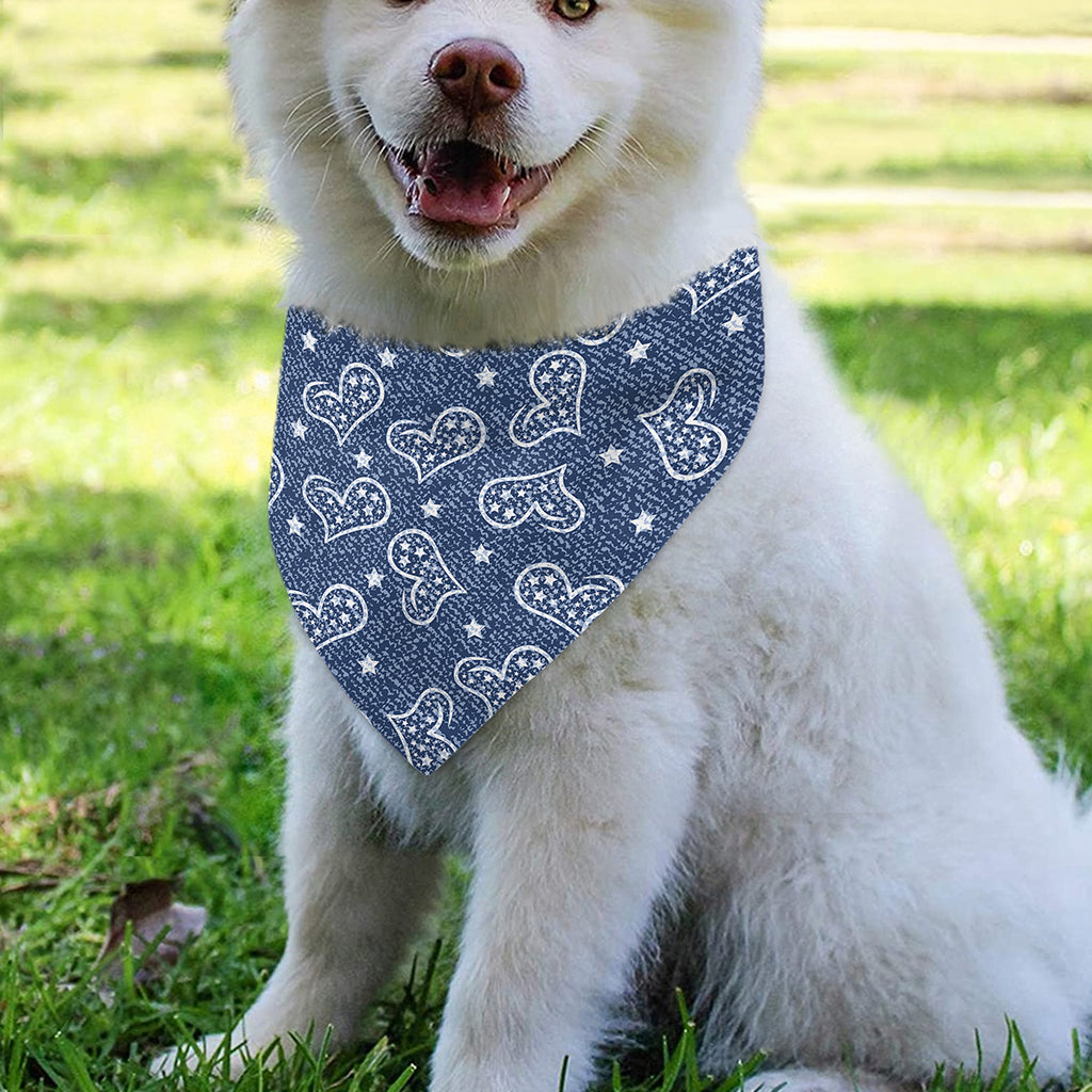 Heart And Star Denim Jeans Pattern Print Over The Collar Dog Bandana