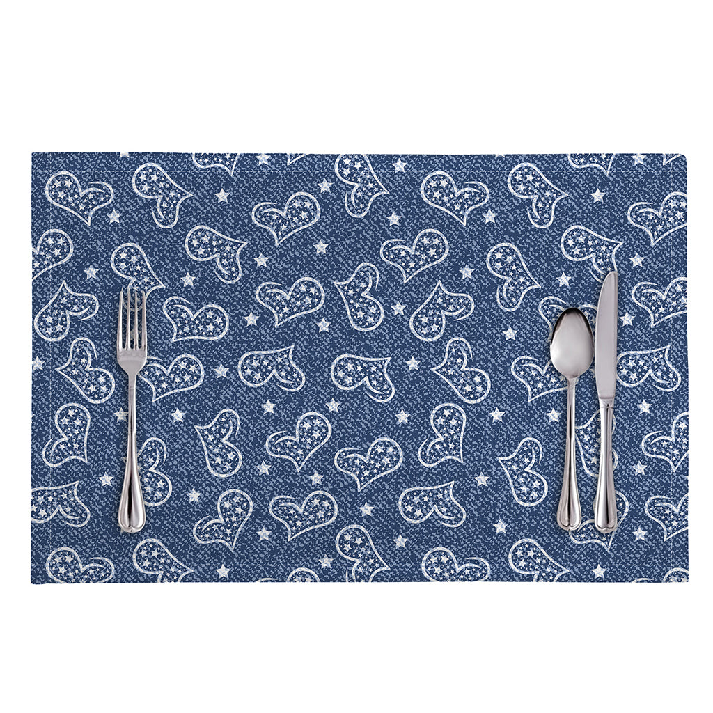 Heart And Star Denim Jeans Pattern Print Placemat