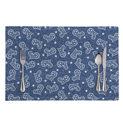 Heart And Star Denim Jeans Pattern Print Placemat