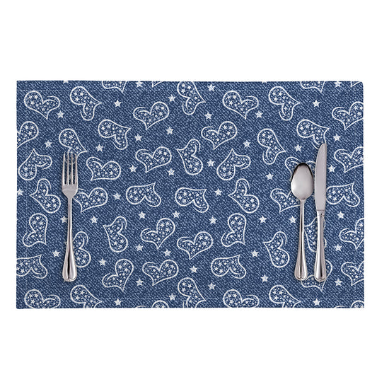 Heart And Star Denim Jeans Pattern Print Placemat