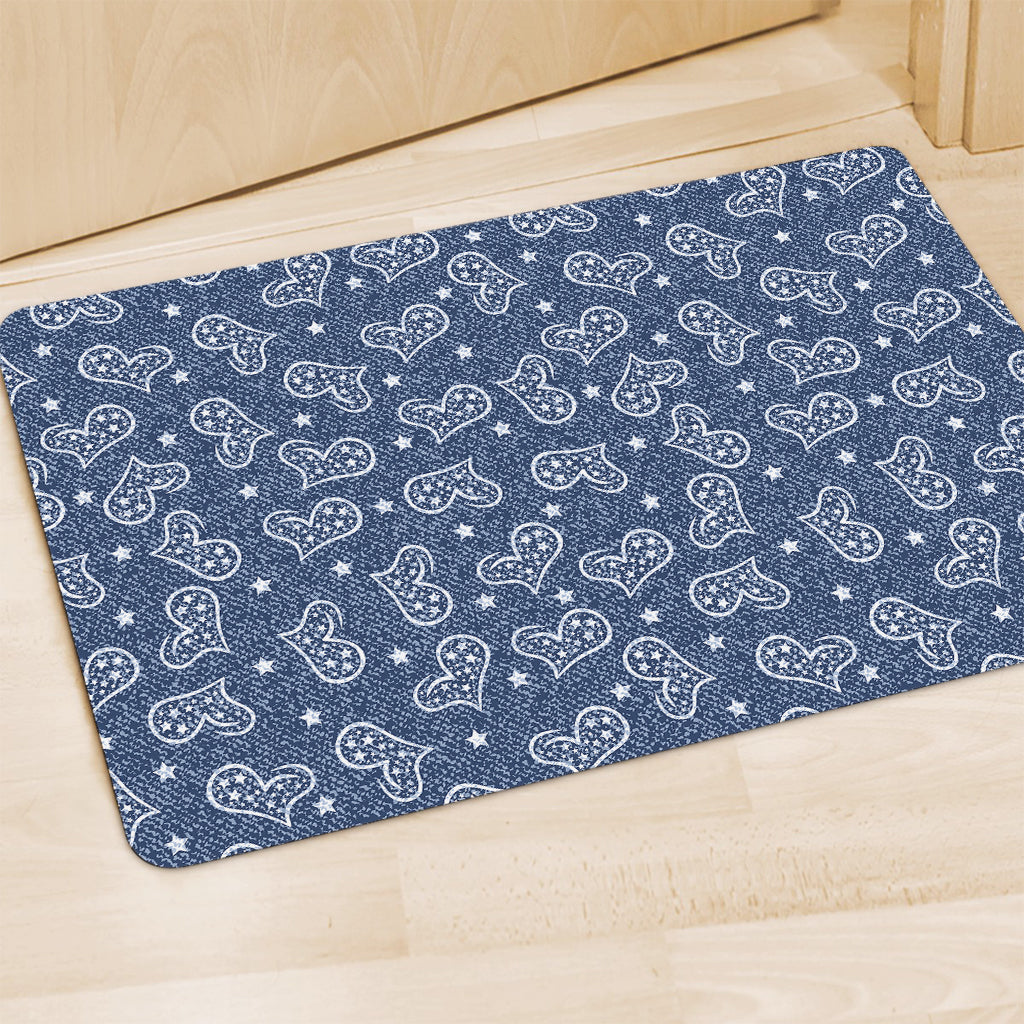 Heart And Star Denim Jeans Pattern Print Polyester Doormat